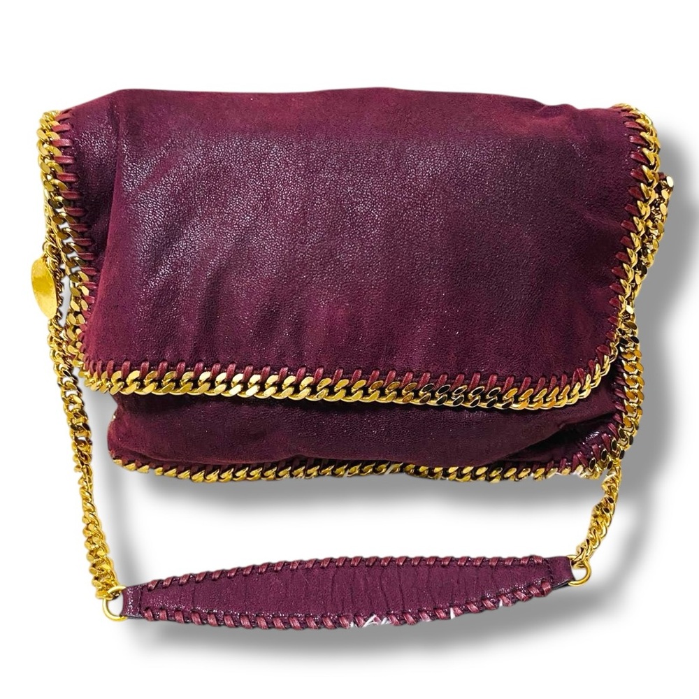 Stella McCartney Falabella Burgundy Purple Shaggy Deer Shoulder Bag Goldtone HW - Picture 3 of 17